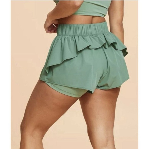 Blogilates Pants - Blogilates Ruffle Shorts Cool Blue Athletic Running Dance Size Large NWT